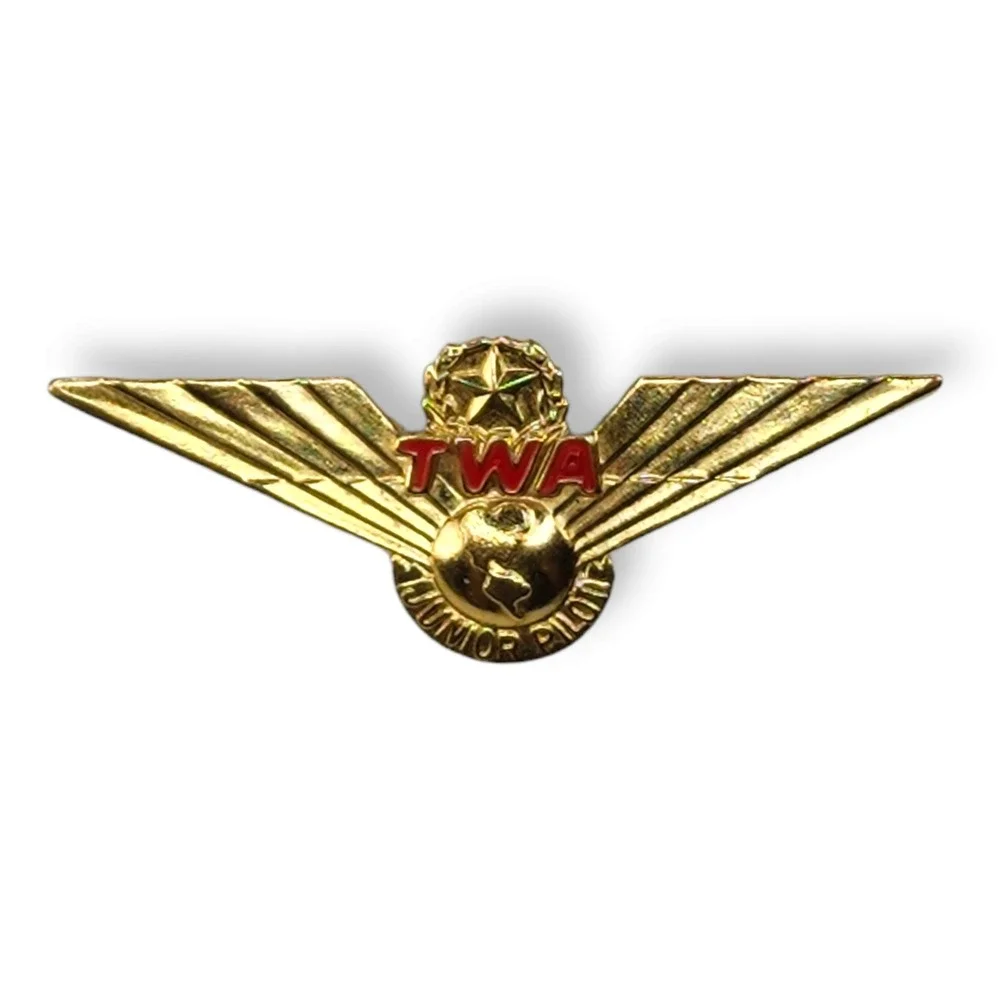 TWA Junior Pilot Pin Metal OS Gold Vintage Red Enamel Aviation Wings
